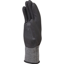 VE725NO POLYESTER/SPANDEX KNITTED GLOVE - NITRILE COATING ON PALM FINGERS AND HALF BACK+DOTS - GAUGE 15 